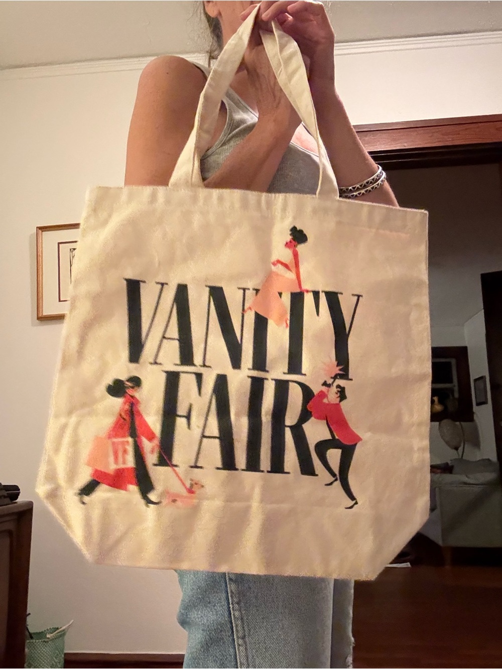 Vanity Fair Natural Canvas Tote with Coral and Black Graphic - Picture 3 of 3